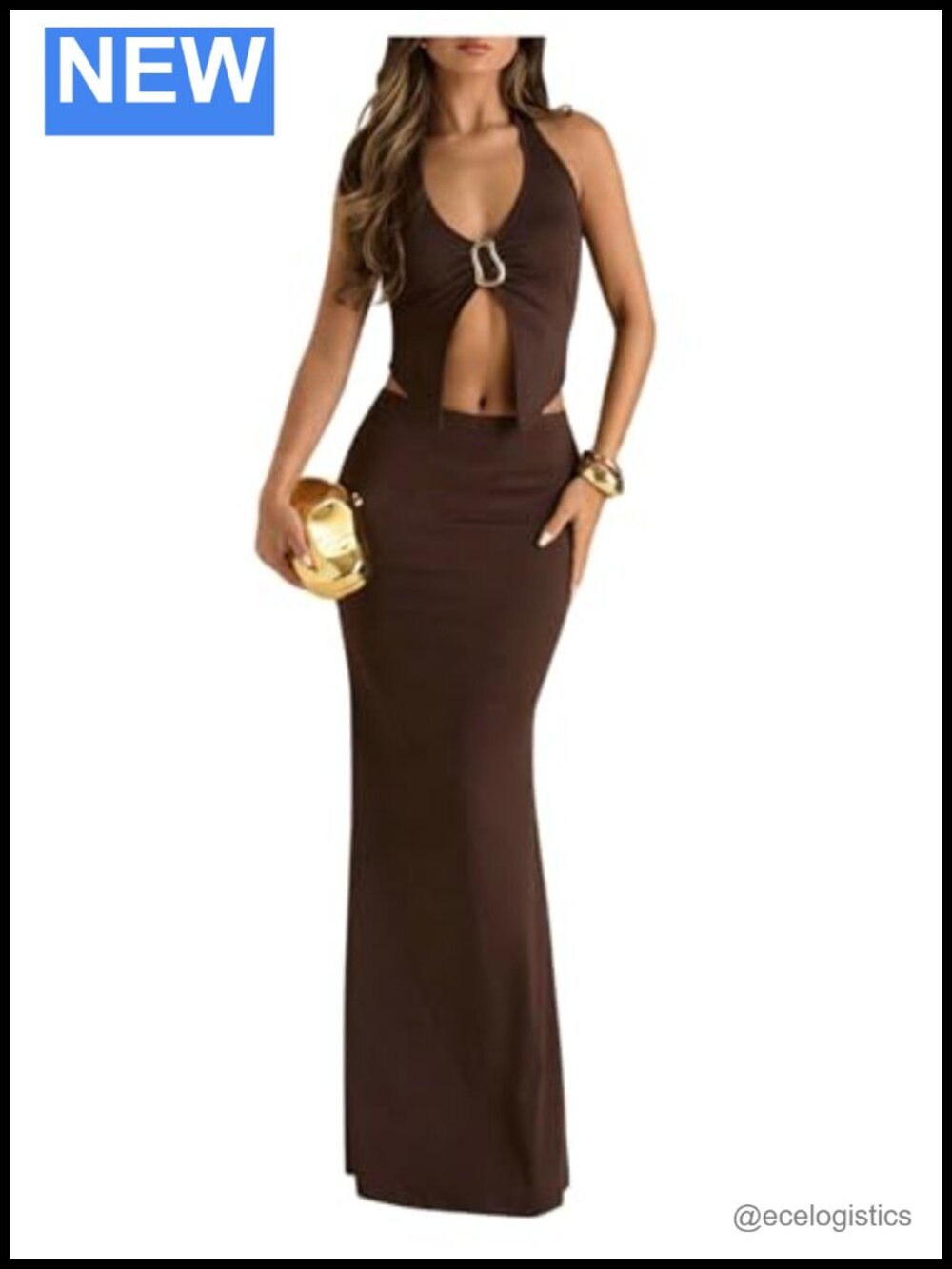 2 Piece Halter Crop Top & Maxi Skirt Set Night Out Outfit